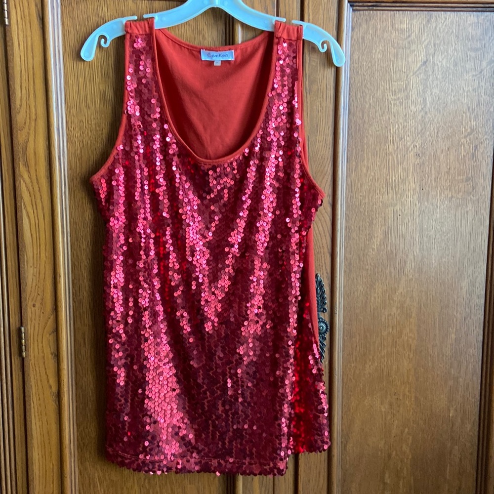 Red, Sequined Calvin Klein, Sleeveless Top